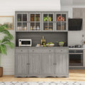 AIEGLE Large Kitchen Hutch Cabinet, Storage Cupboard Pantry with Glass Doors, Drawers & Countertop, Floor Kitchen Pantry Storage Cabinet Utility Buffet, Wooden Grey (61.2' L x 18.1' W x 75.9' H)