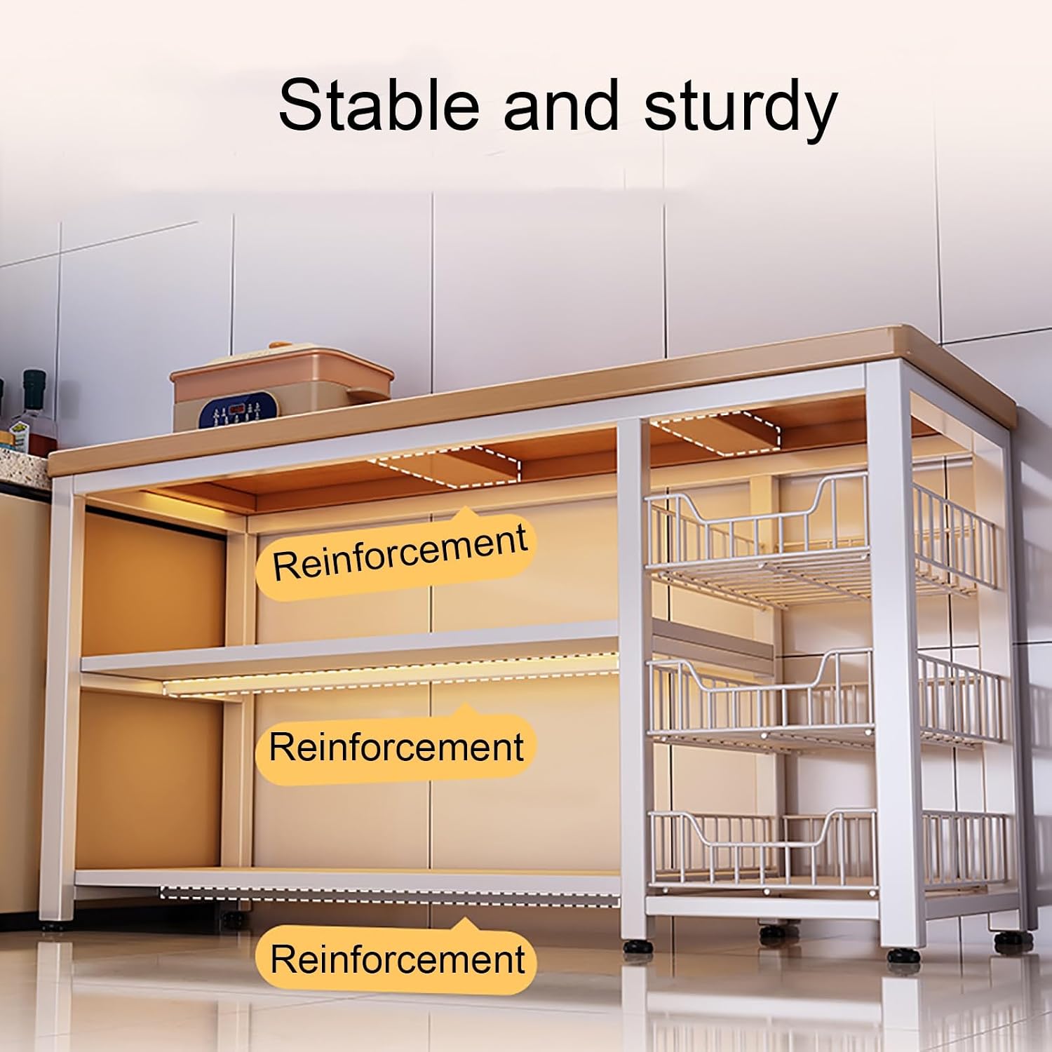 Coffee Cabinet,Kitchen Sideboard, Kitchen Cabinet,3-Tier Kitchens Baker's Rack,Utility Microwave Oven Stand with Storage Cabinet,Free Standing Kitchens Shelves Organizers(White,100cm/39.37in)