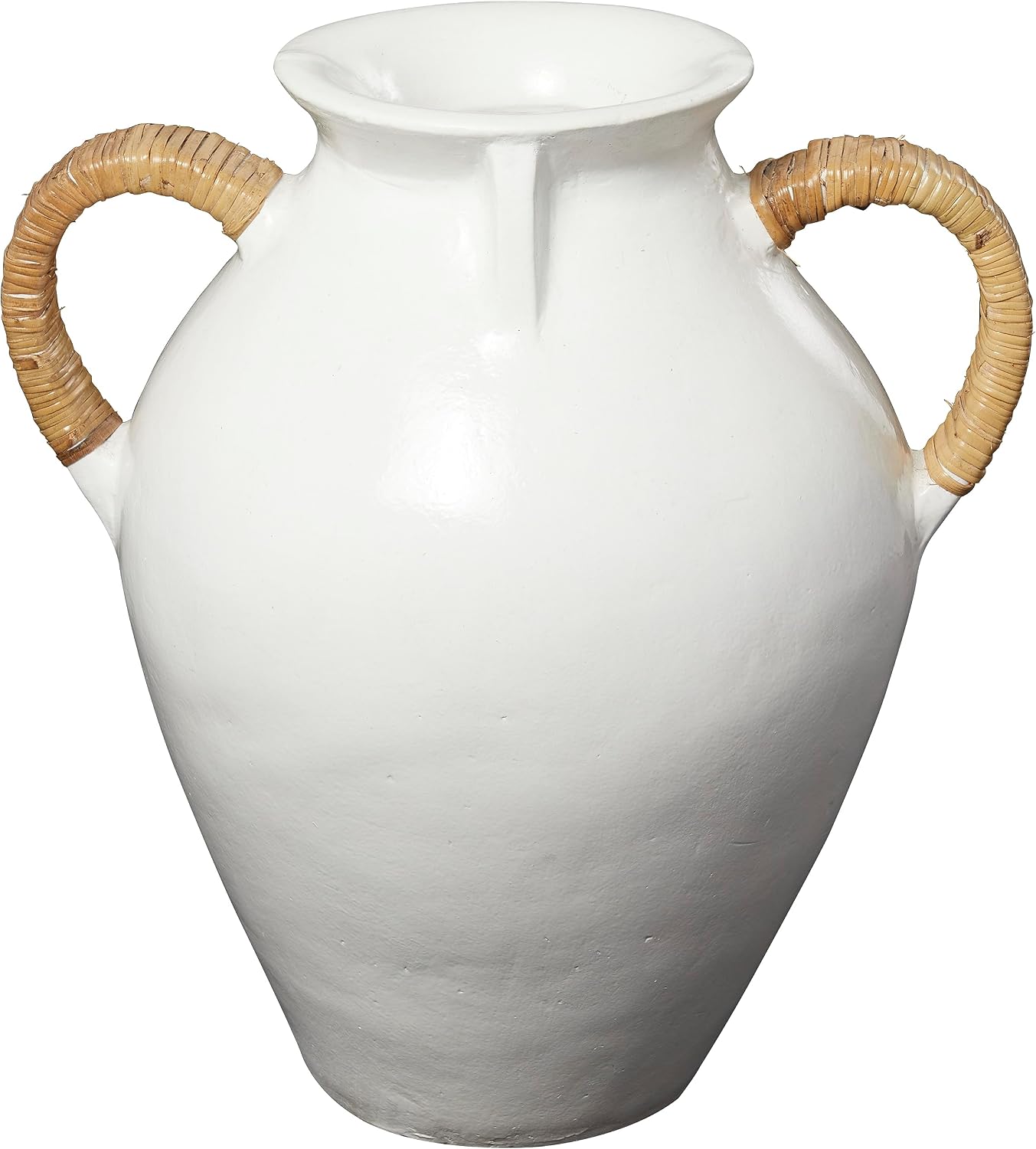 Deco 79 Ceramic Decorative Vase Jug Inspired Centerpiece Vase with Rattan Wrapped Handles, Flower Vase for Home Decoration 17' x 13' x 19', White