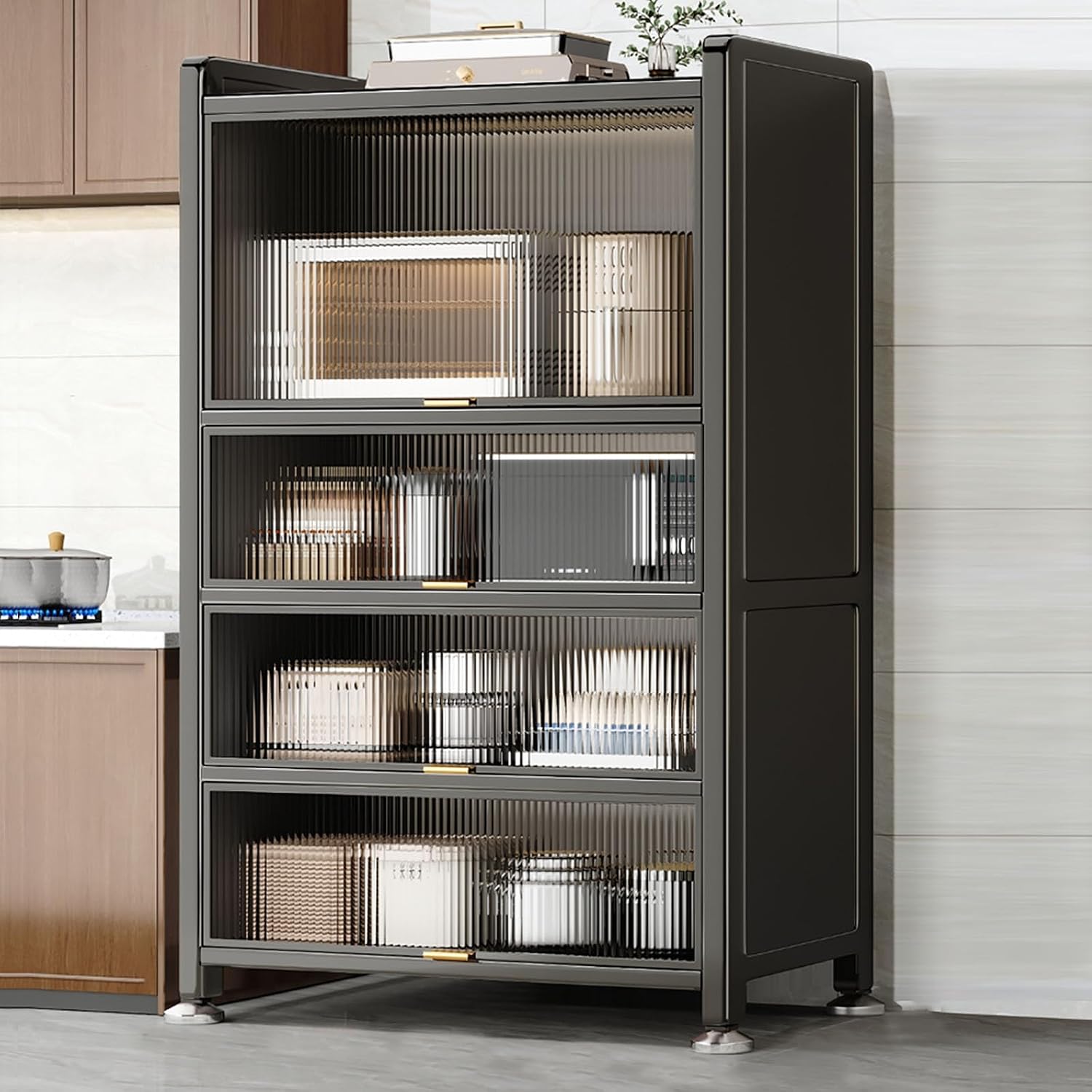 Kitchen Appliance Storage Freestanding Kitchen Storage Cabinet with Transparent Doors, Multifunctional Storage for Microwave Oven Spices, Pots, and Pans (Color : 5 Layers, Size : 80cm/31.5in)
