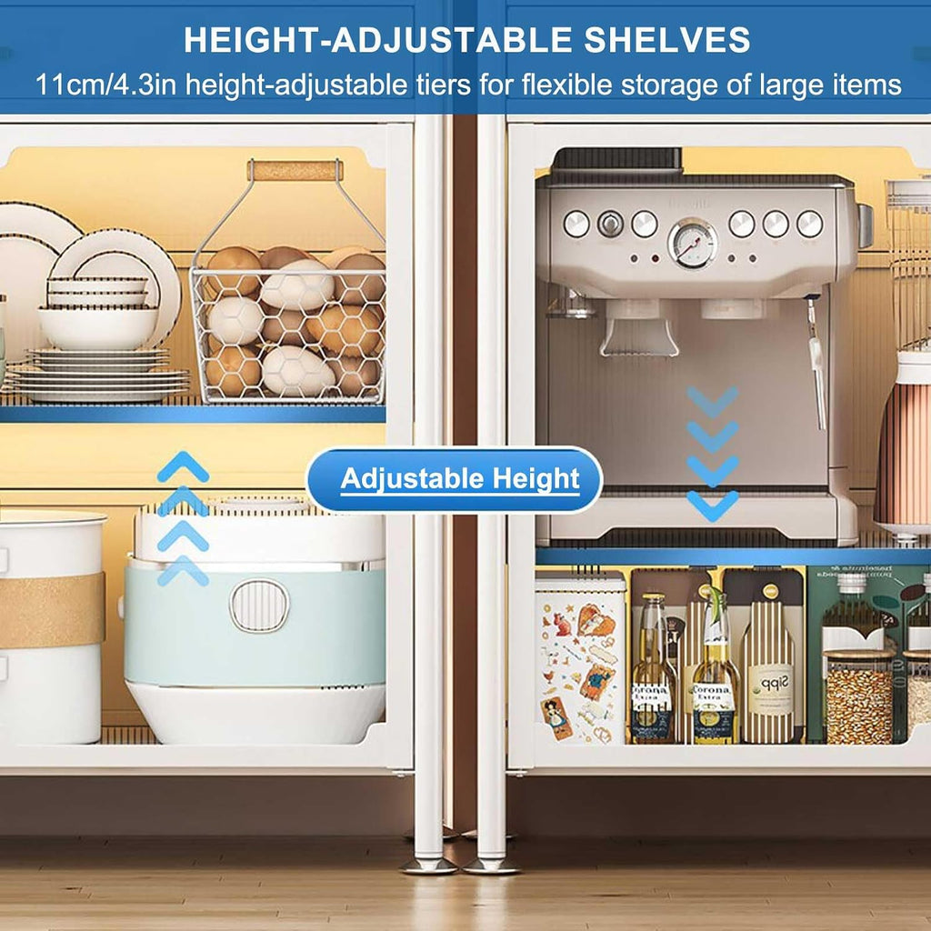 Adjustable 5 Tier Freestanding Kitchen Storage Rack with Drawer White Kitchen Shelf Organizer for Microwaves and Coffee Bar Station 70x23.6in