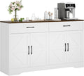 55' Sideboard Buffet Cabinet with Storage, Large Kitchen Storage Sideboard with Drawers & Doors, Modern Wood Farmhouse Coffee Bar Cabinet, Buffet Table for Kitchen, Dining Room, Living Room, White