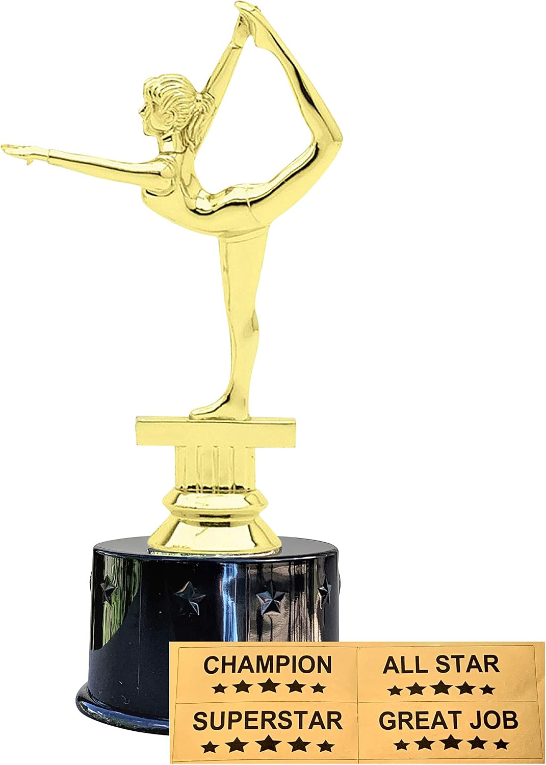 Express Medals Female Girls Gymnastics Award Trophy Party Favor Gift Prize Including 4 Gold Color Decals to Custom Personalize The Black Round Base