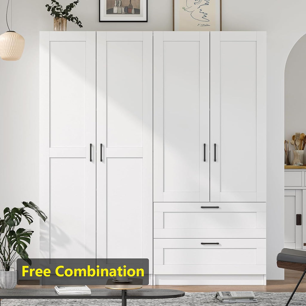 White Tall Kitchen Pantry Cabinet Organizers and Storage with Doors and Adjustable Shelves，Wood Large Gabinetes Para Cocina Office Bookshelf for Laundry Room Cabinets (31.5'W*15.7'D*71'H)