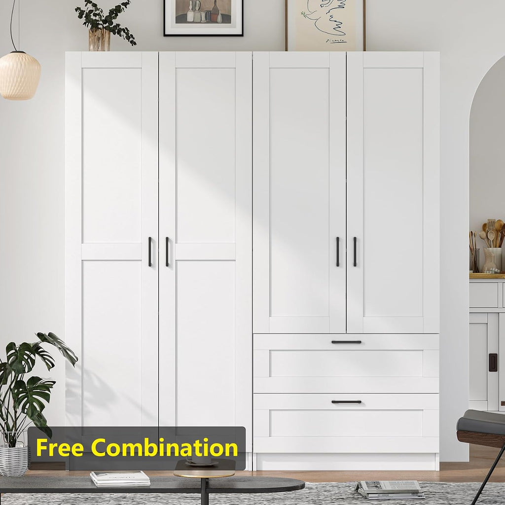 White Tall Kitchen Pantry Cabinet Organizers and Storage with Doors and Drawer and Adjustable Shelves，Wood Large Gabinetes Para Cocina Office Bookshelf for Laundry Room Cabinets (31.5'W*15.7'D*71'H)