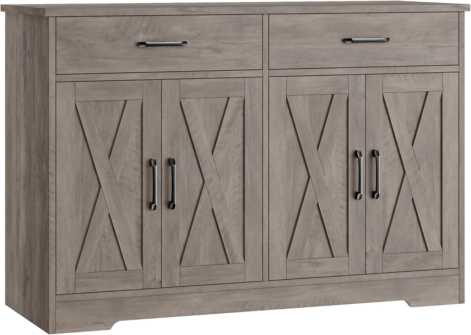 HOSTACK Buffet Cabinet with Storage, 47.2' Kitchen Sideboard Buffet with Drawers, Modern Farmhouse Coffee Bar Station with Shelves, Barn Doors Storage Cabinet for Living Room, Ash Grey