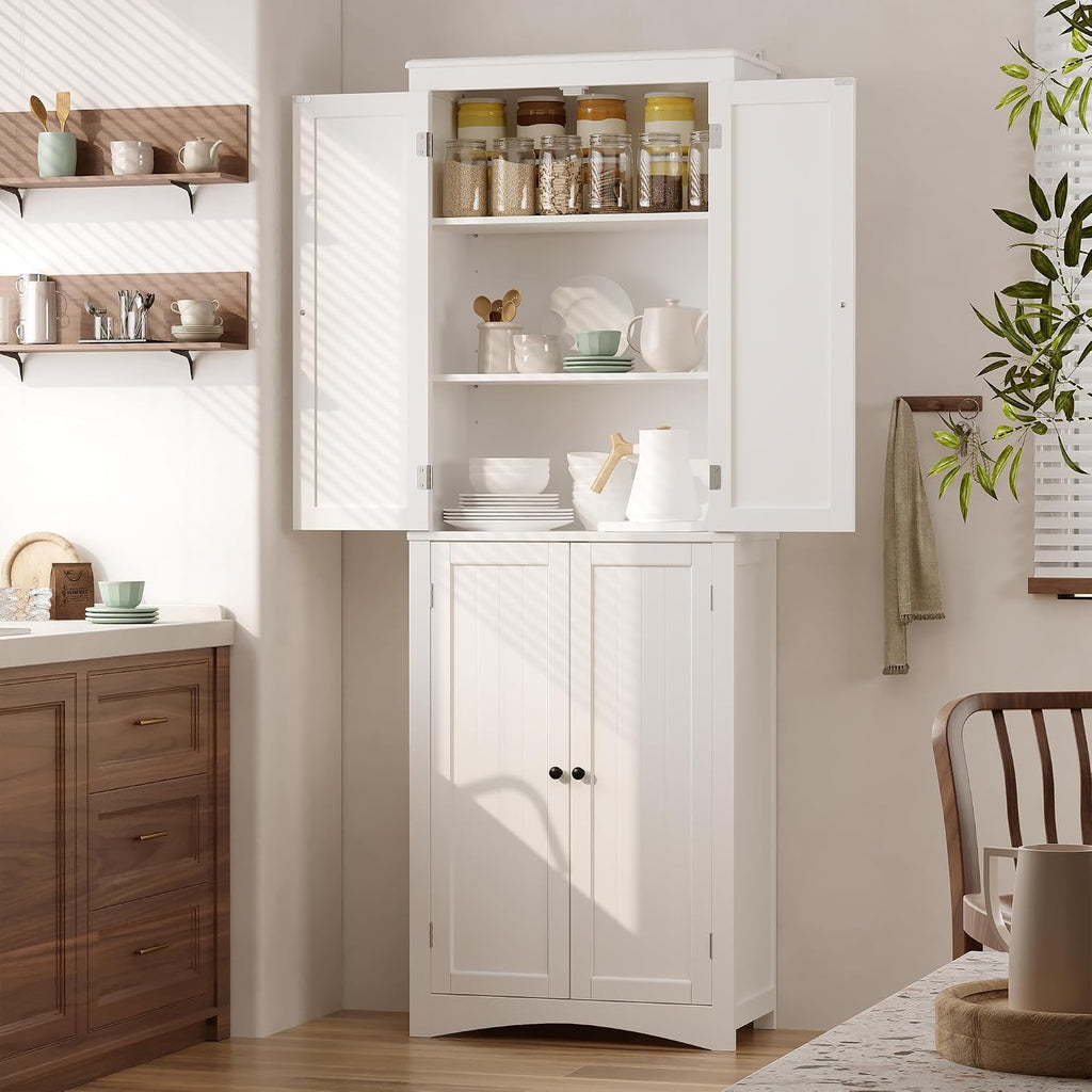 Gizoon Tall Bathroom Storage Cabinet with Adjustable Shelves, 67' H Freestanding Storage Unit with 4 Magnetic Doors, Kitchen Pantry Cabinet for Dining Room, Living Room, White