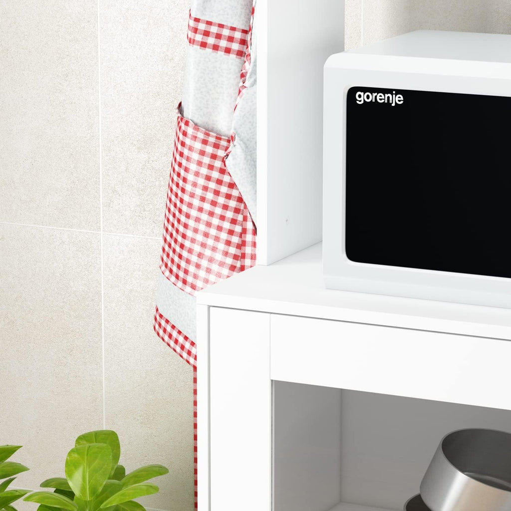 ECACAD Freestanding Kitchen Pantry Storage Cabinet with 4 Glass Doors, Shelves & 4 Drawers, Modern Sideboard Buffet Cabinet, Wood Kitchen Cupboard with Hutch and Hooks, White