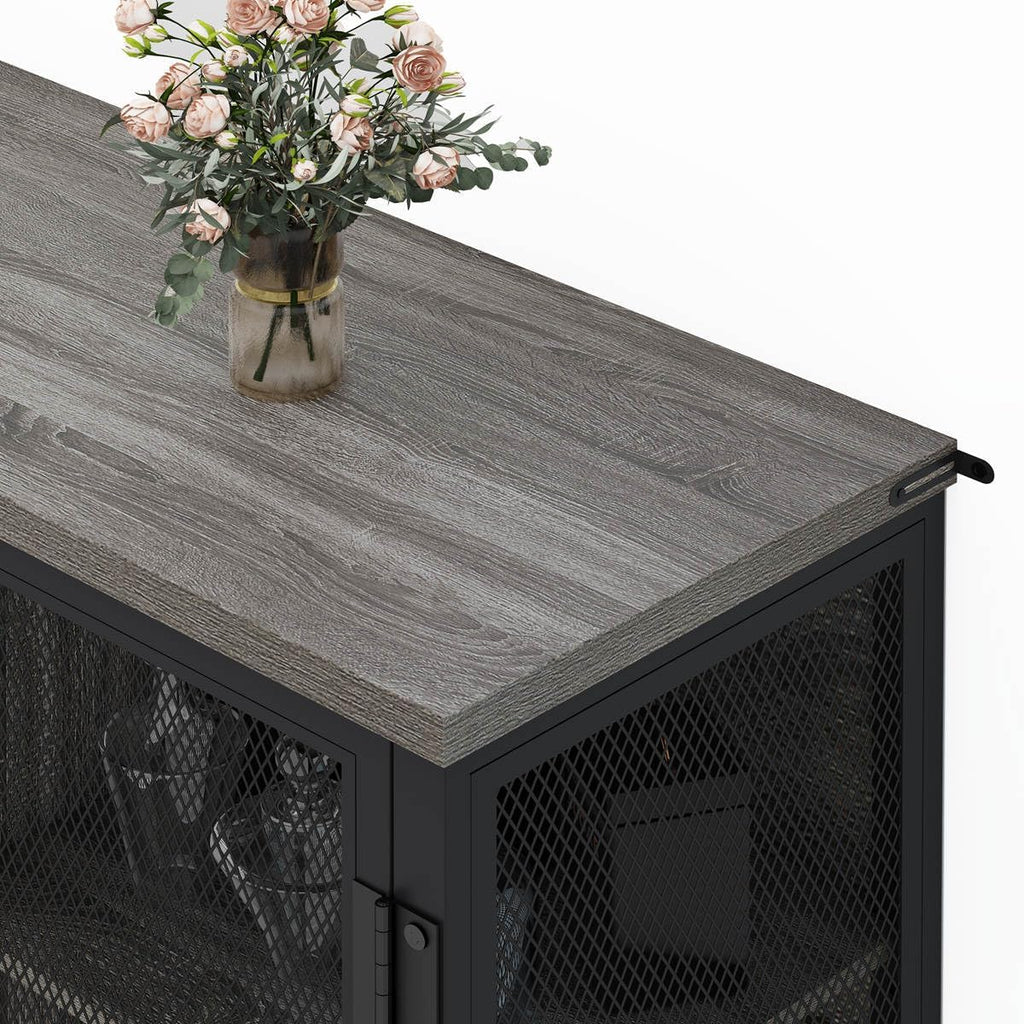 BON AUGURE Small Coffee Bar Cabinet with Storage, Farmhouse Liquor Cabinet for Home Coffee Station, Wood Sideboard Buffet with Doors for Kitchen, Dining Room, Living Room, Dark Grey Oak