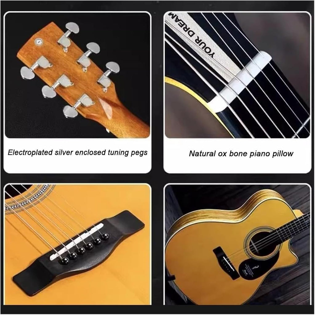 MXL&LJB Acoustic Guitar, Cutaway Bundle with Gig Bag, Picks, Strings, Strap 41 Inch Full Size Dreadnought Spruce Top for Beginners Teens Adults(Natural)