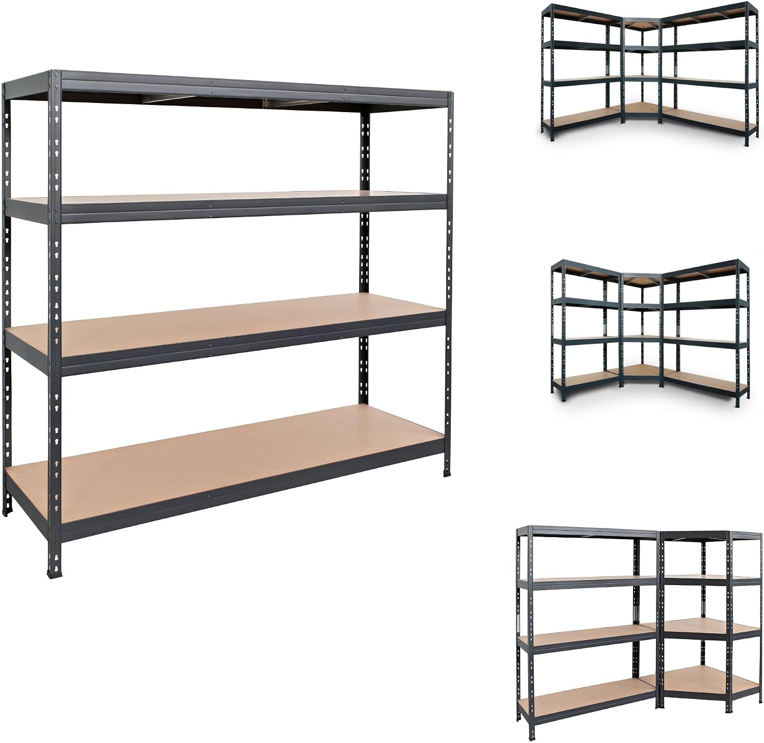 AR Shelving 2400-Lb. Capacity, 71in.H x 60in.W x 18in.D Rivet Shelving Unit, Or Assemble as 2 Benches, Ea. 35 1/2in.H x 120in.L x 18in.D, Matte Dark Gray, Model# Garage 60/18 600 Lbs.