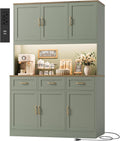 HOSTACK 72' Tall Kitchen Pantry Cabinet with Charing Station | LED Lights, 47' W Kitchen Pantry Storage Cabinet with Countertop, Modern Kitchens Hutch Cabinets with Storage for Dining Room, Green