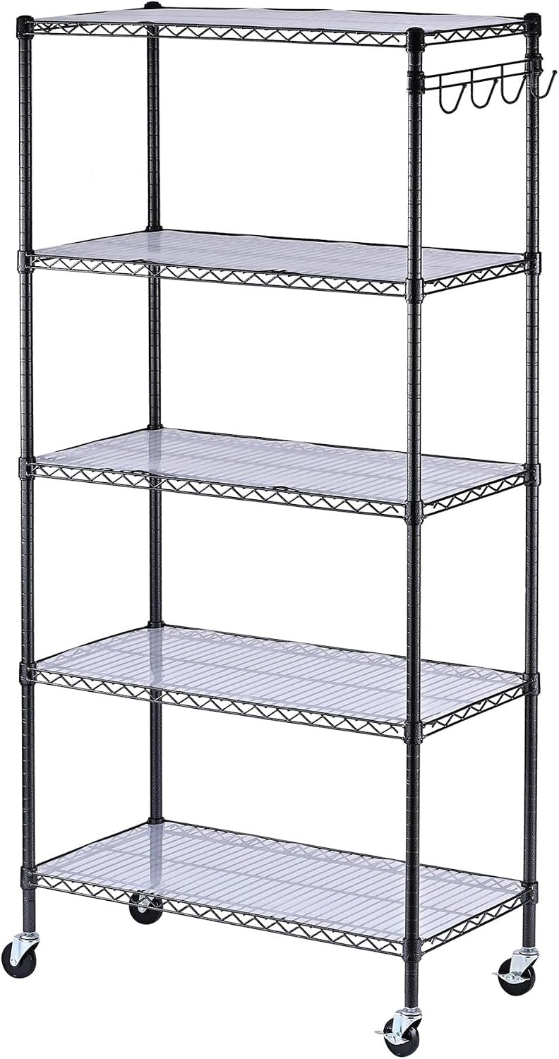 Alera 5-Shelf Wire Shelving Kit with Casters and Shelf Liners, 36w X 18d X 72h, Black Anthracite