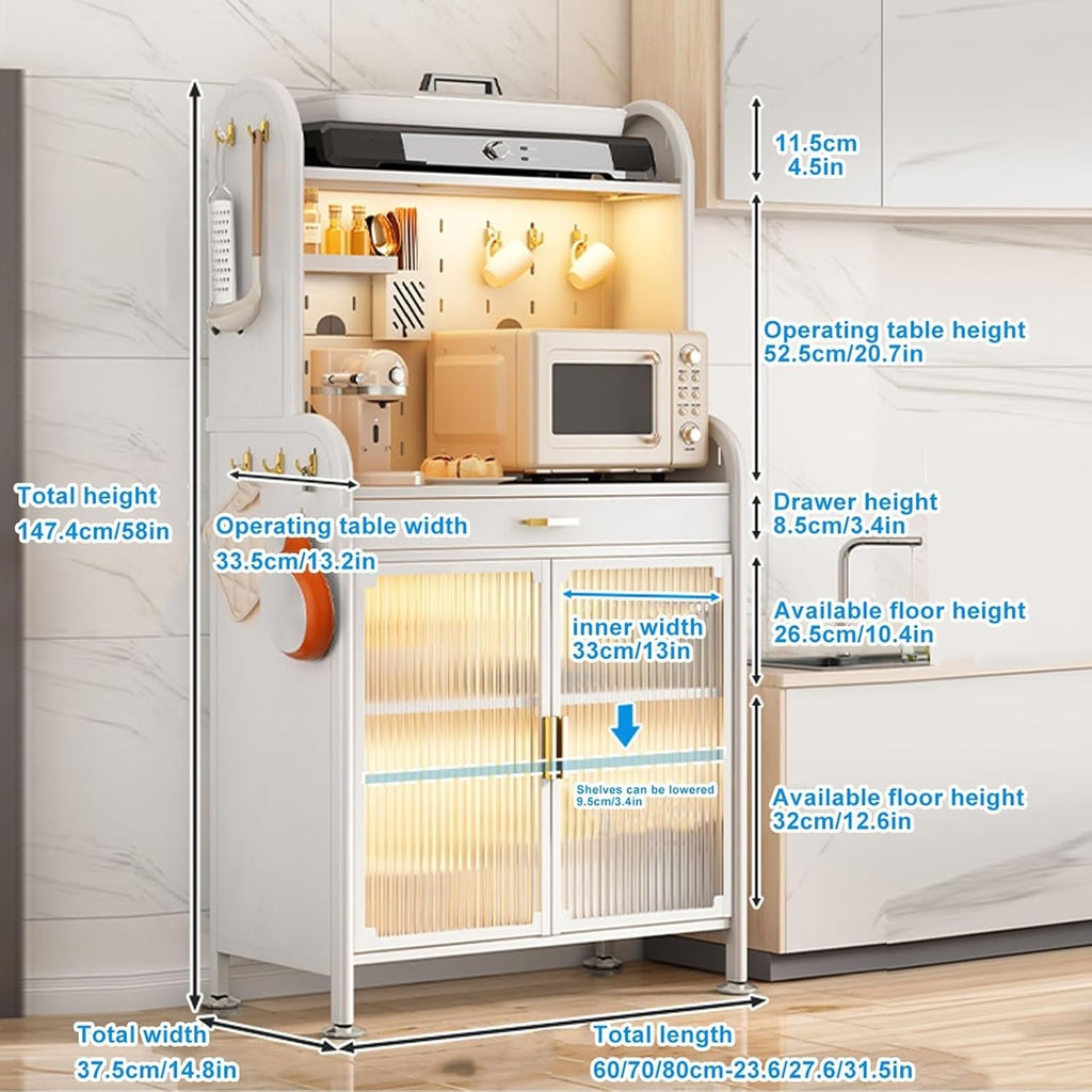4-Tier Kitchen Pantry Storage Cabinet, Baker's Rack with Drawer Pegboard, Flip Door Design, Ideal for Home Kitchen, Garage, Organizing Spices, Pots Pans,White,60cm/23.6in