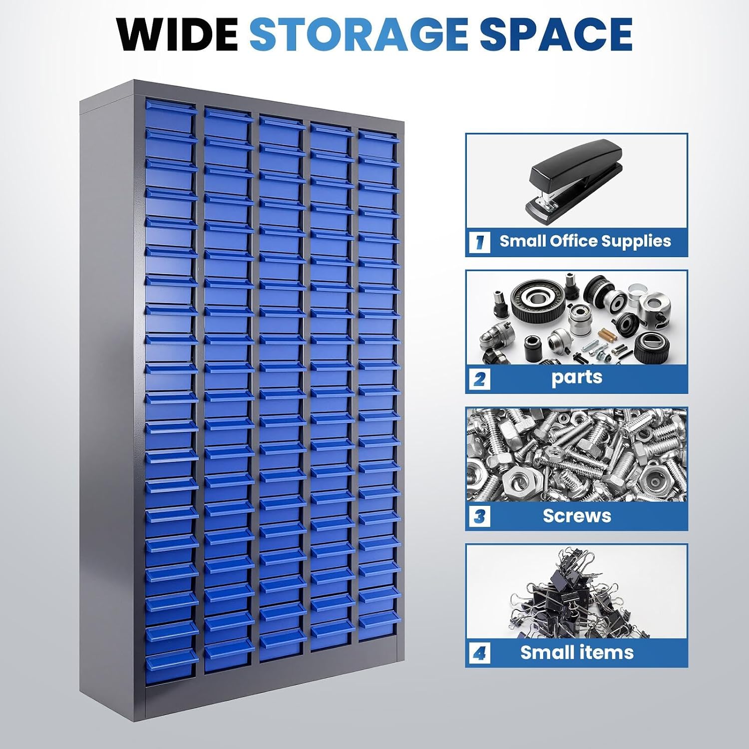 100 Drawers Parts Storage Cabinet, 46' H x 26' D x 9' W Nut and Bolt Organizer, ABS Drawers, Labels, Removable Dividers, Bolt Bin Storage Cabinet for Garage Auto Shop Hardware Small Parts Storage