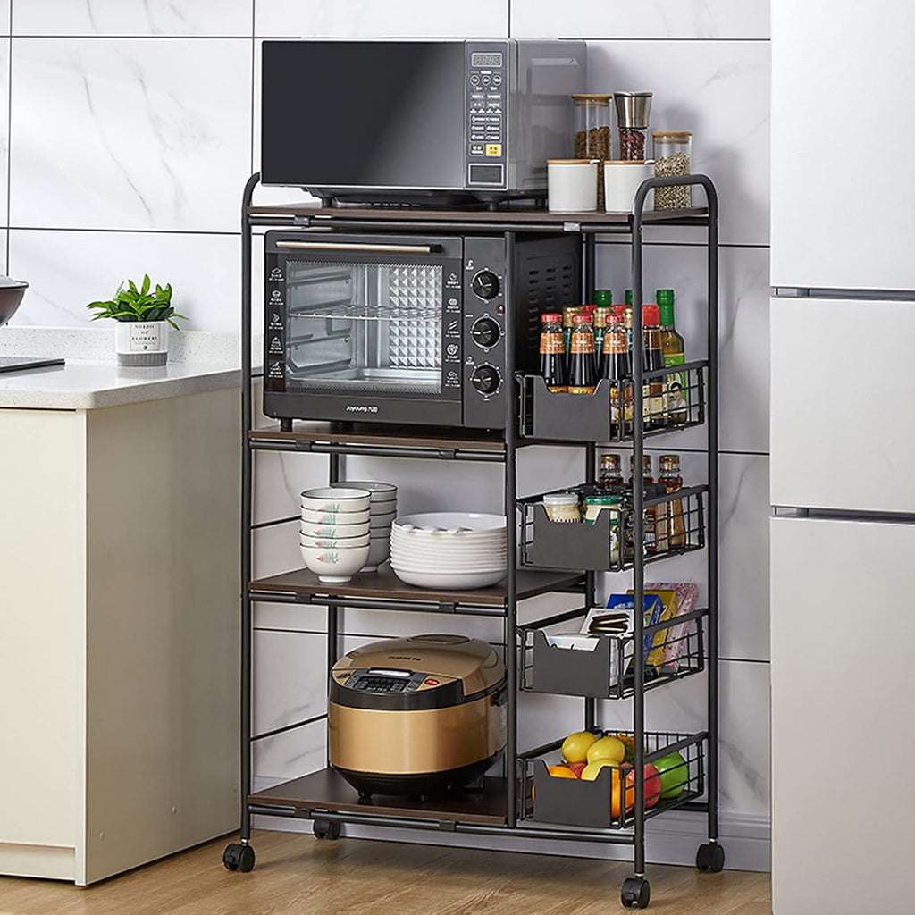 TFCFL Kitchen Storage, Utility Microwave Stands Storage For Spice, 4-Tier+5 Push-Pull Headers, Bakers Rack Multi-Layer Kitchen Storage Shelf