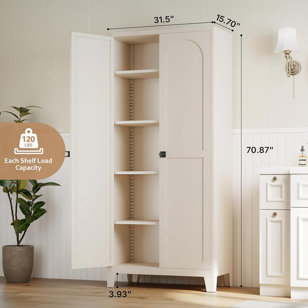 Zevemomo 71' Tall Metal Locking Cabinet with 4 Adjustable Shelves & 2 Doors, Steel Lockable Cabinet with 3-Digit Combination Lock, Secure Metal Pantry Cabinet for Home, Office, Garage, Beige
