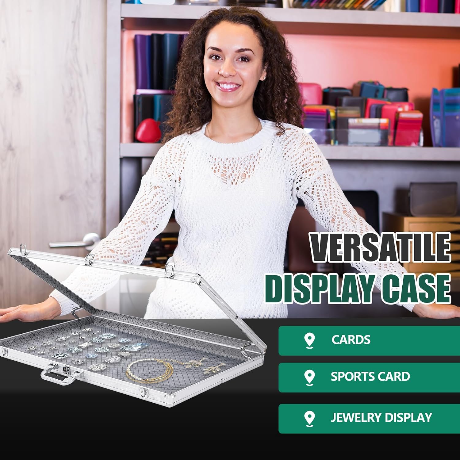 2 Pcs Card Show Display Case Trade Show Display Case Sport Aluminum Glass Table Top Portable Box with Clear Acrylic Showcase with Lock for Jewelry Craft Collect