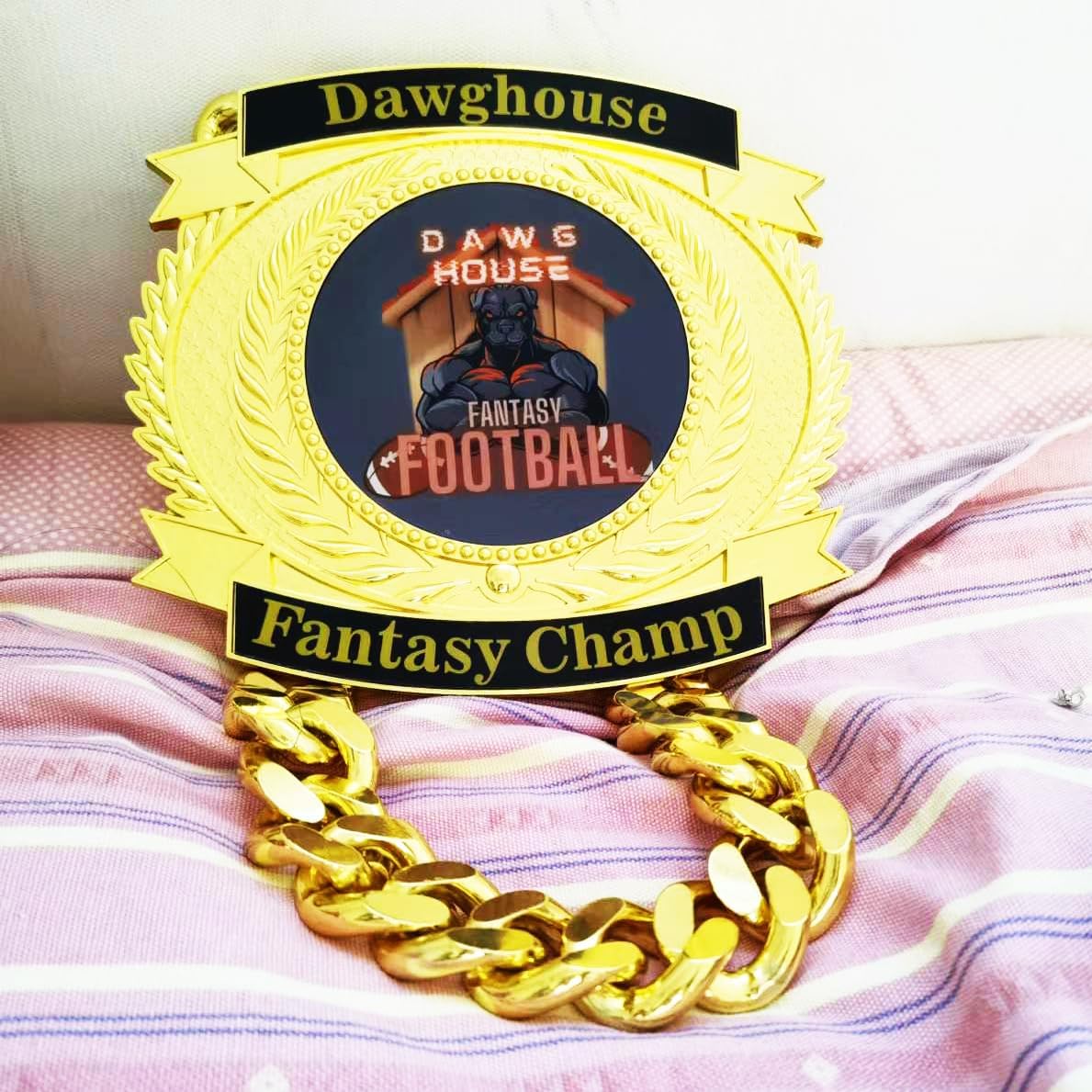 Championship Belt, Custom Giant MVP Champion Chain Medal, Champ Award Winner Prize Trophy Necklace For Adult Team Football Soccer Baseball Basketball Fantasy Football Chain (custom gold medal)