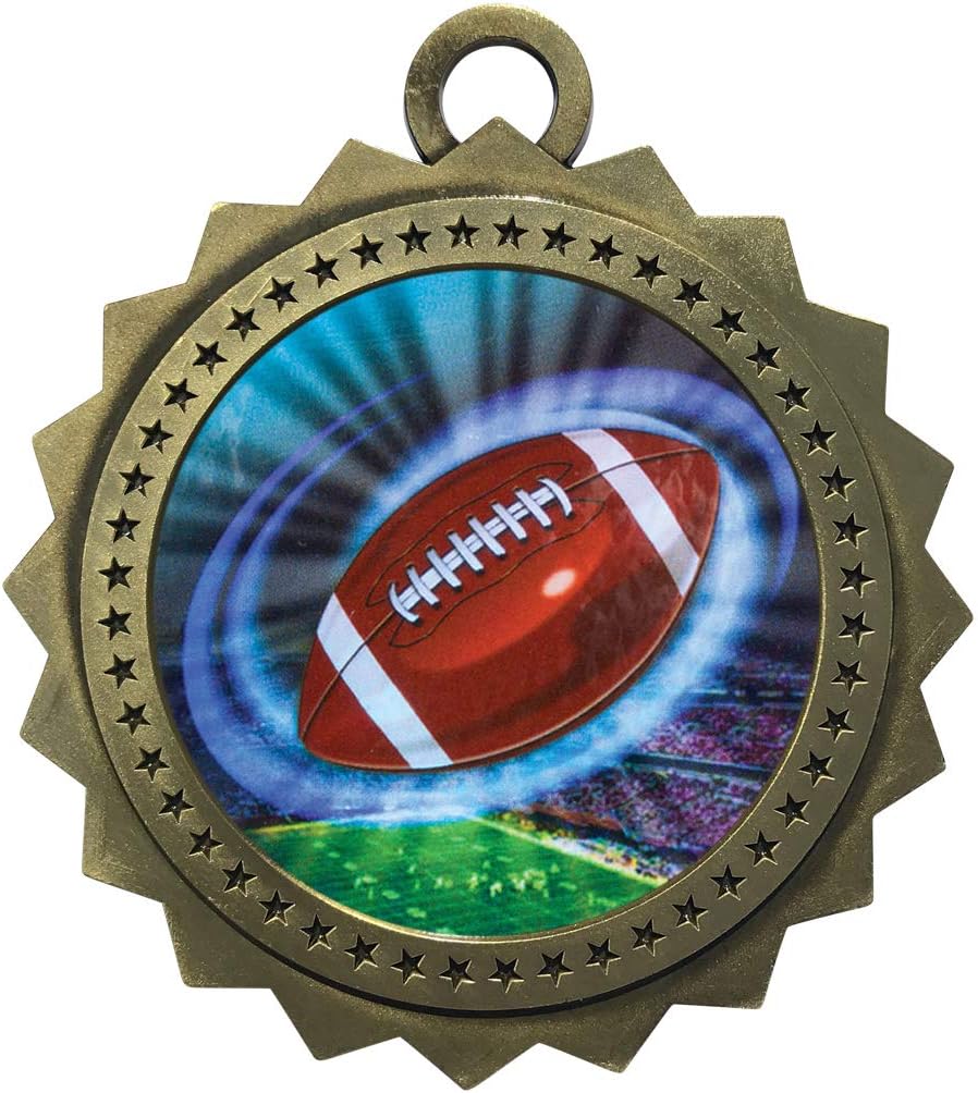 Express Medals 1 to 50 Packs Engraved Personalized Gold Football Medals Trophy Award with Neck Ribbon Medal Trophies Award Tournament Prize Gift Custom