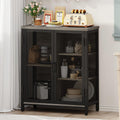 BON AUGURE Small Coffee Bar Cabinet with Storage, Farmhouse Liquor Cabinet for Home Coffee Station, Wood Sideboard Buffet with Doors for Kitchen, Dining Room, Living Room, Dark Grey Oak