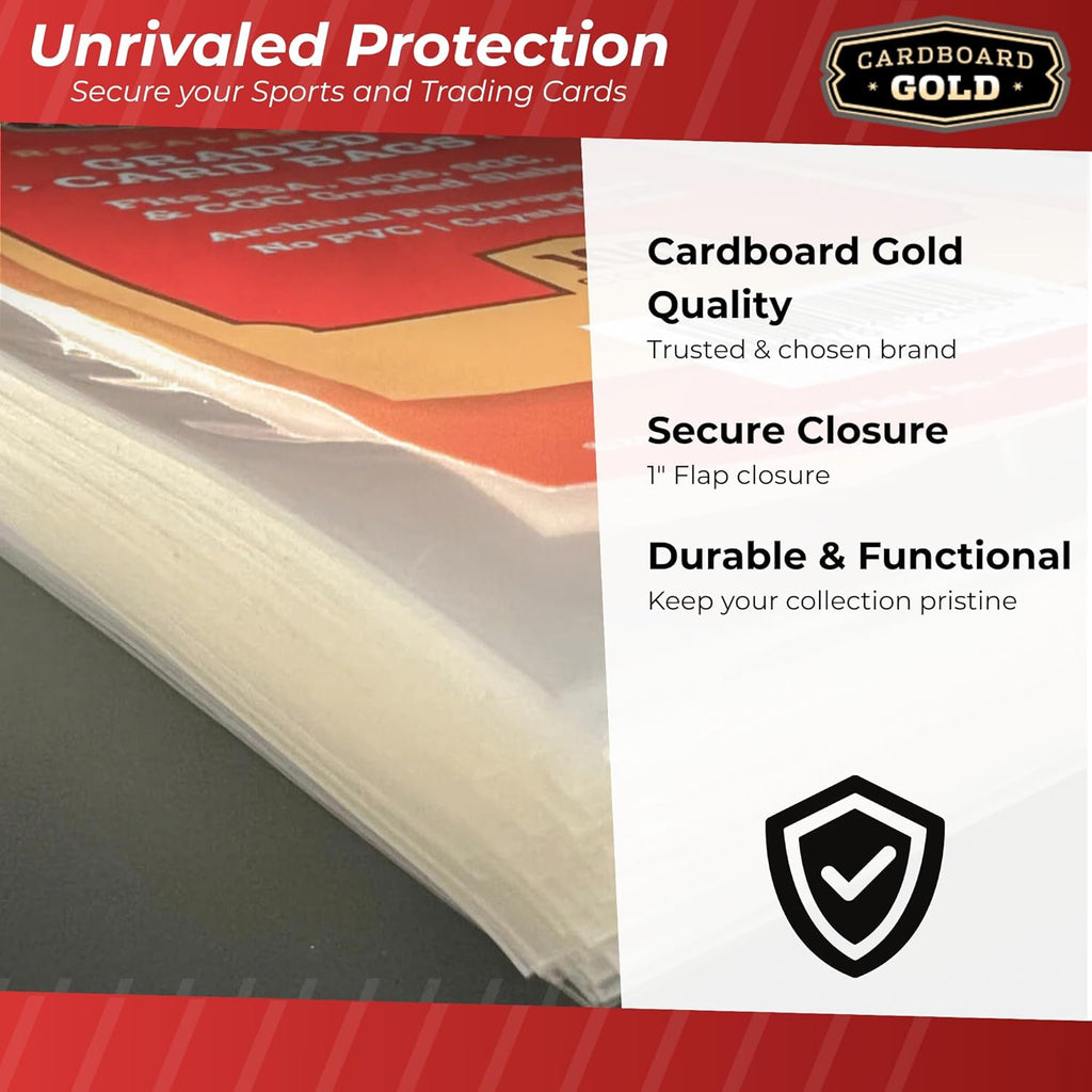 Cardboard Gold Graded Card Sleeve - Fits PSA, SGC, BGS, CGC Trading Cards - Slab Sleeves w/Adhesive Flap - Archival Safe, PVC-Free Protector Bags for Baseball, Sports, Gaming Cards - 5000 ct