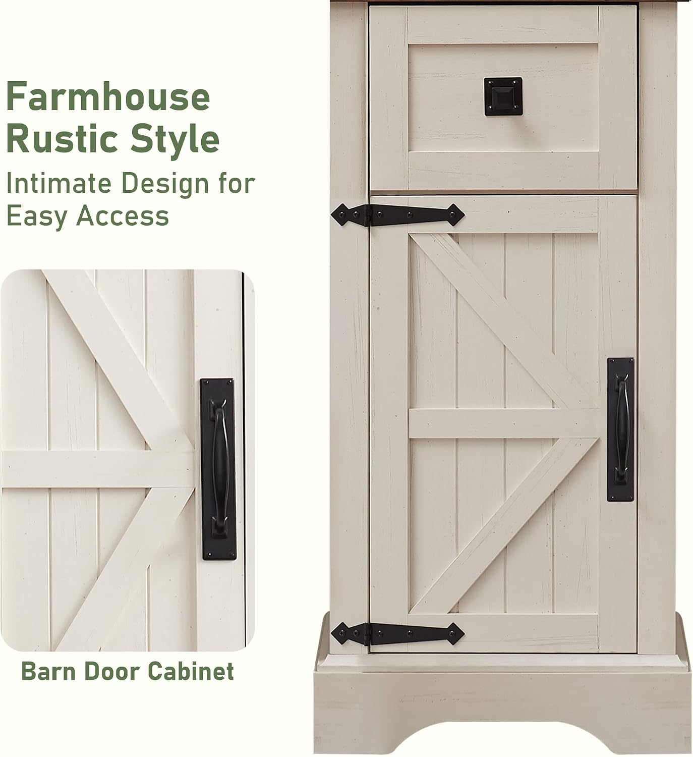 OKD 68' Tall Bathroom Storage Cabinet, Farmhouse Storage Cabinet with Barn Door & Drawer, Adjustable Shelves, Tall Linen Tower for Bathroom, Living Room, Rustic Oak with Antique White