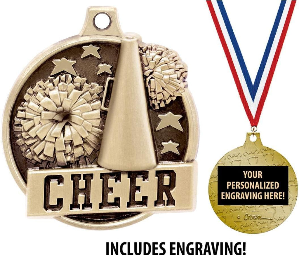 Cheerleading Medals - 1 1/2' Gold Cheer Medals, Great Kids Cheerleading Awards with Custom Engraving