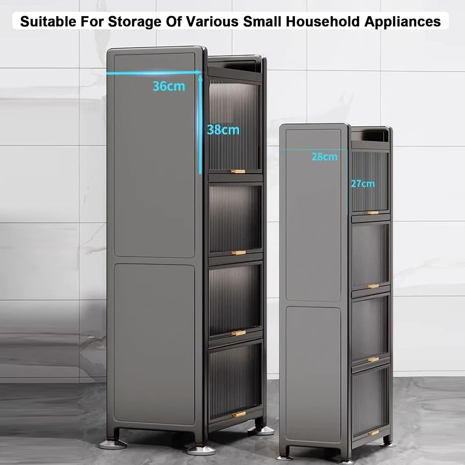 Coffee Bar Cabinet with Drawer, Bakers Rack, Microwave Stand, 4-Tier / 5-Tier Microwave Stand, Transparent Flip Switch Door Design, for Kitchen, Dining Room, Living Room (Color : 4-Layers, Size : 45