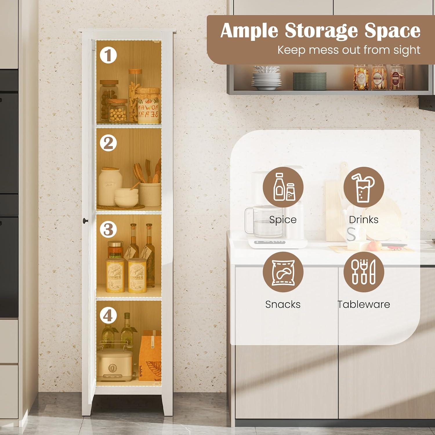 Giantex 72-Inches Narrow Storage Cabinet, Tall Bathroom Floor Cabinet with 4 Shelves, Barn Door, Anti-tilt Device, Raised Feet, Slim Storage Unit for Small Spaces, Living Room, Home Office, Kitchen