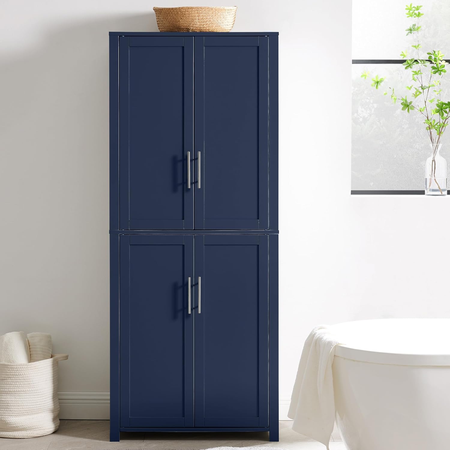Crosley Furniture Savannah Tall Pantry Storage Cabinet with Shelves, Kitchen, Dining, or Laundry Room, Navy