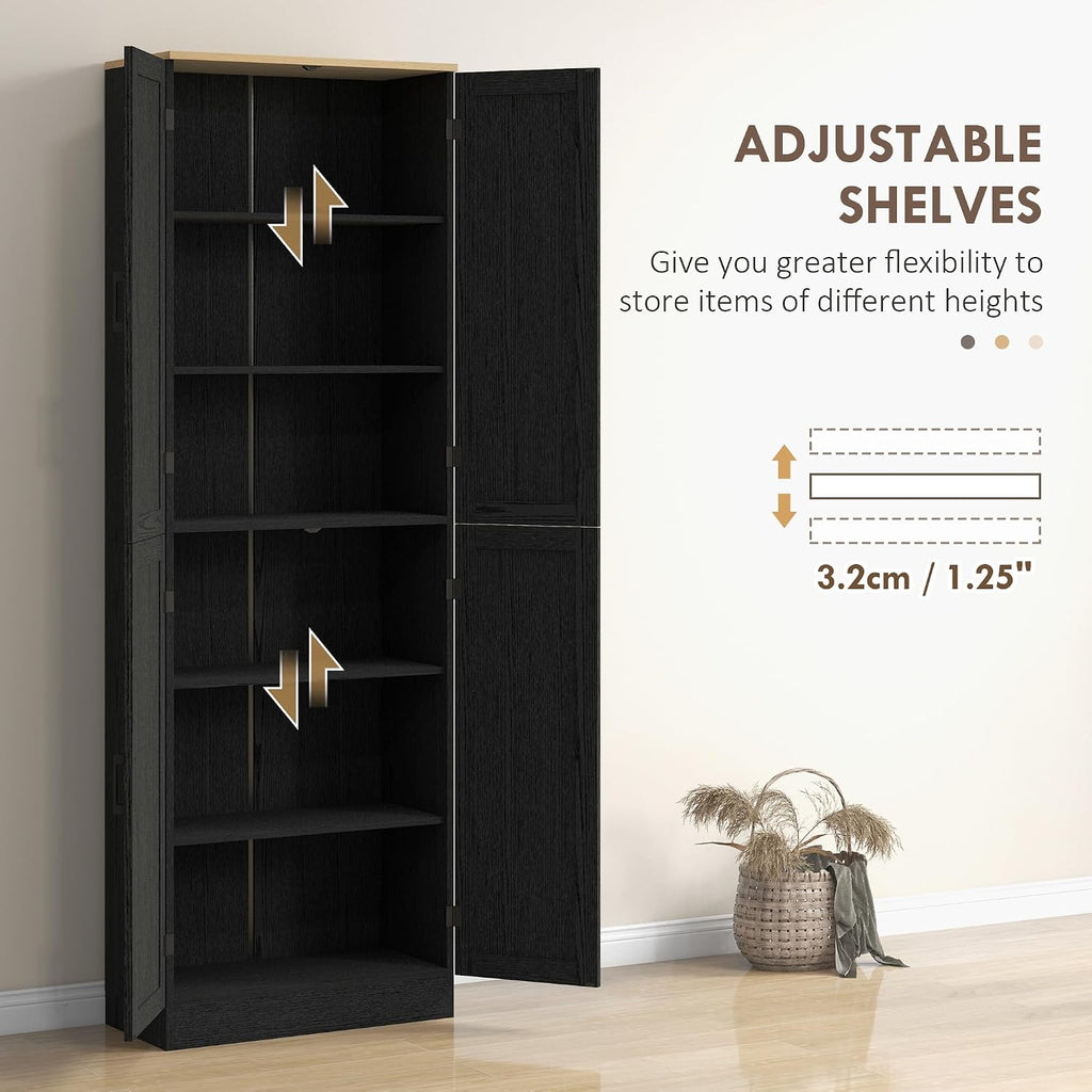 HOMCOM 67' Freestanding Kitchen Pantry, 4-Door Storage Cabinet Organizer with Adjustable Shelves, Kitchen Cabinet with Doors, Distressed Black