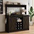 4ever2buy Farmhouse Coffee Bar Cabinet with Hutch and 6 Hooks, 47 Inch Wine Cabinet with Storage, Kitchen Buffet Cabinet with Adjustable Shelves &9 Wine Racks for Living Dining Room, Dark Oak