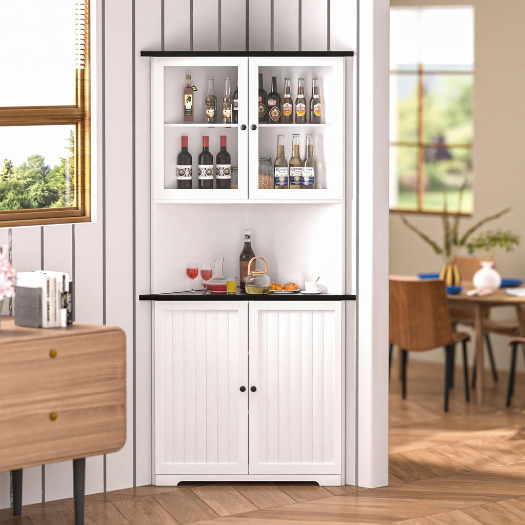 MUPATER Tall Corner Cabinet with Doors and Shelves, 71'' Free Standing Corner Kitchen Hutch, Cabinet Storage for Living Room, Bathroom, Kitchen with Countertop, White