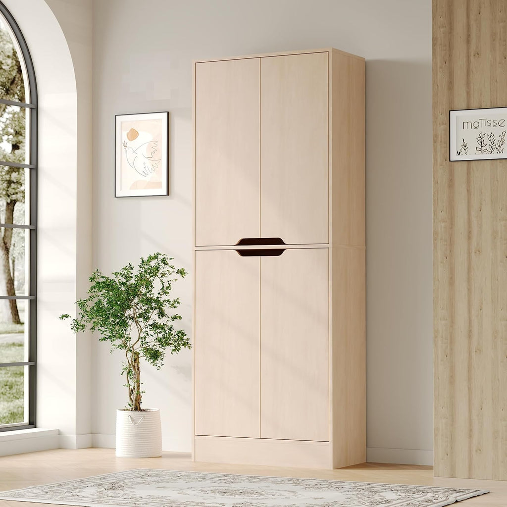 Housoul 71' Tall Freestanding Pantry Cabinet, 4 Doors Larder Cupboard with Adjustable Shelves, Kitchen Hutch for Kitchen & Dining Room, Oak