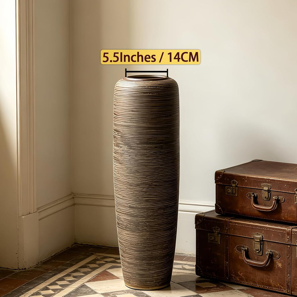 Vintage Ceramic Floor Vase – 23.6 Inch Distressed Glazed Oversized Floor Urn, Rustic Country Decor for Entryway, Living Room & Corner