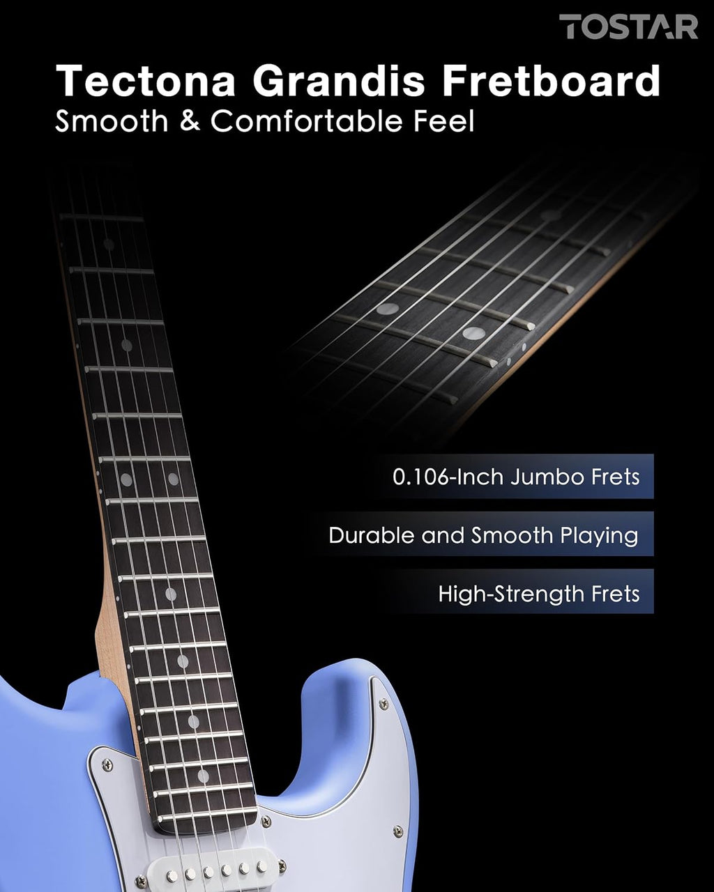 Tostar 39' Full Size Electric Guitar Kit For Beginners and Adults, SSS Pickup Guitarra Electrica Set Includes Tremolo Bridge, Lightweight Matte Finish, Amp, Strings, Gig Bag, Birthday Gifts, Blue