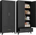 SteeLoong Metal Storage Cabinet with Drawers,75Inch Black Pantry Cabinets for Kitchen Storage with 3 Adjustable Shelves,Tall Kitchen Pantry Cabinet for Living Room, Dining Room，Office