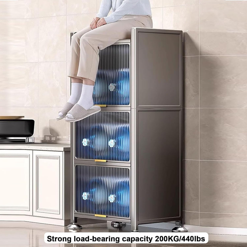 Coffee Bar Cabinet with Drawer, Bakers Rack, Microwave Stand, 4-Tier / 5-Tier Microwave Stand, Transparent Flip Switch Door Design, for Kitchen, Dining Room, Living Room (Color : 4-Layers, Size : 40