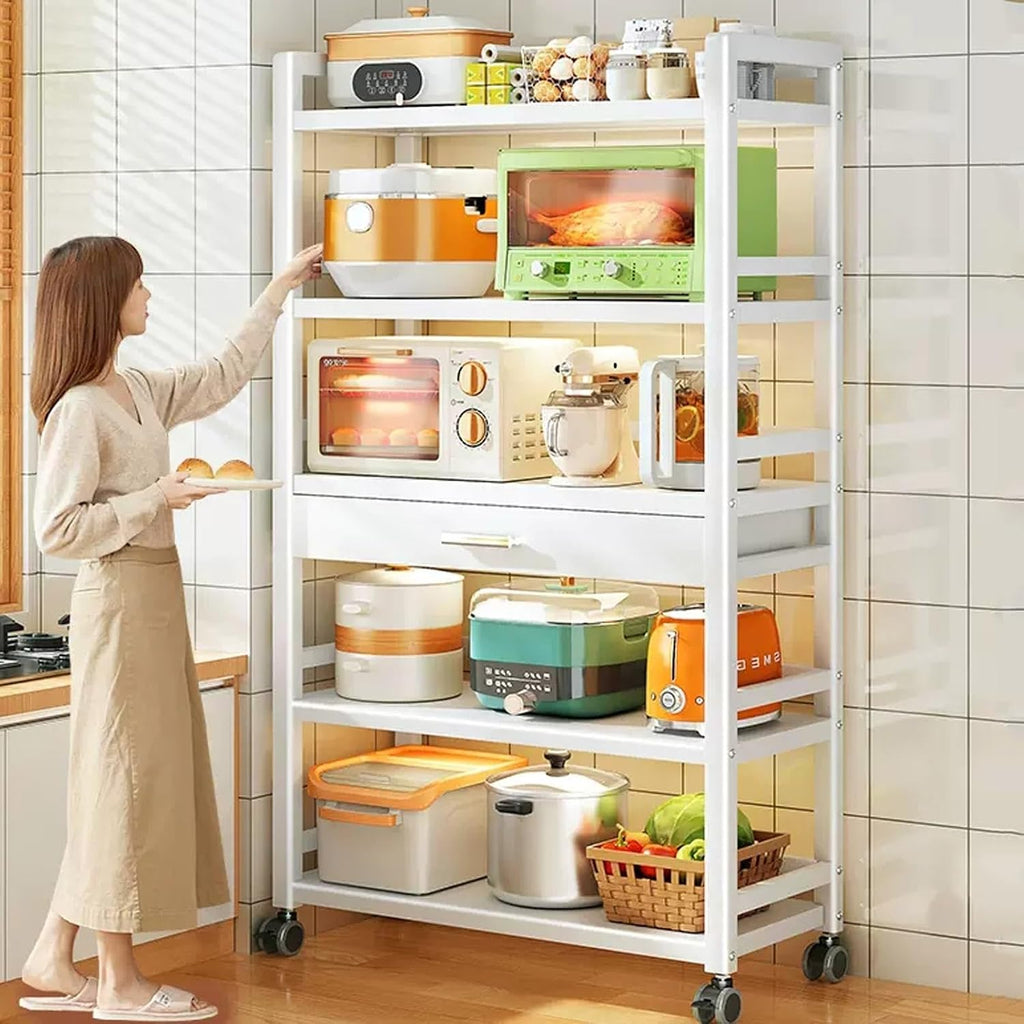 Kitchen Floor Cupboard Tall Storage Cabinet with Flip Doors Adjustable Shelves Kitchen Storage Sideboard with Countertop Free Standing，Microwave Oven Rack, White Baker's Rack with Drawer, Me