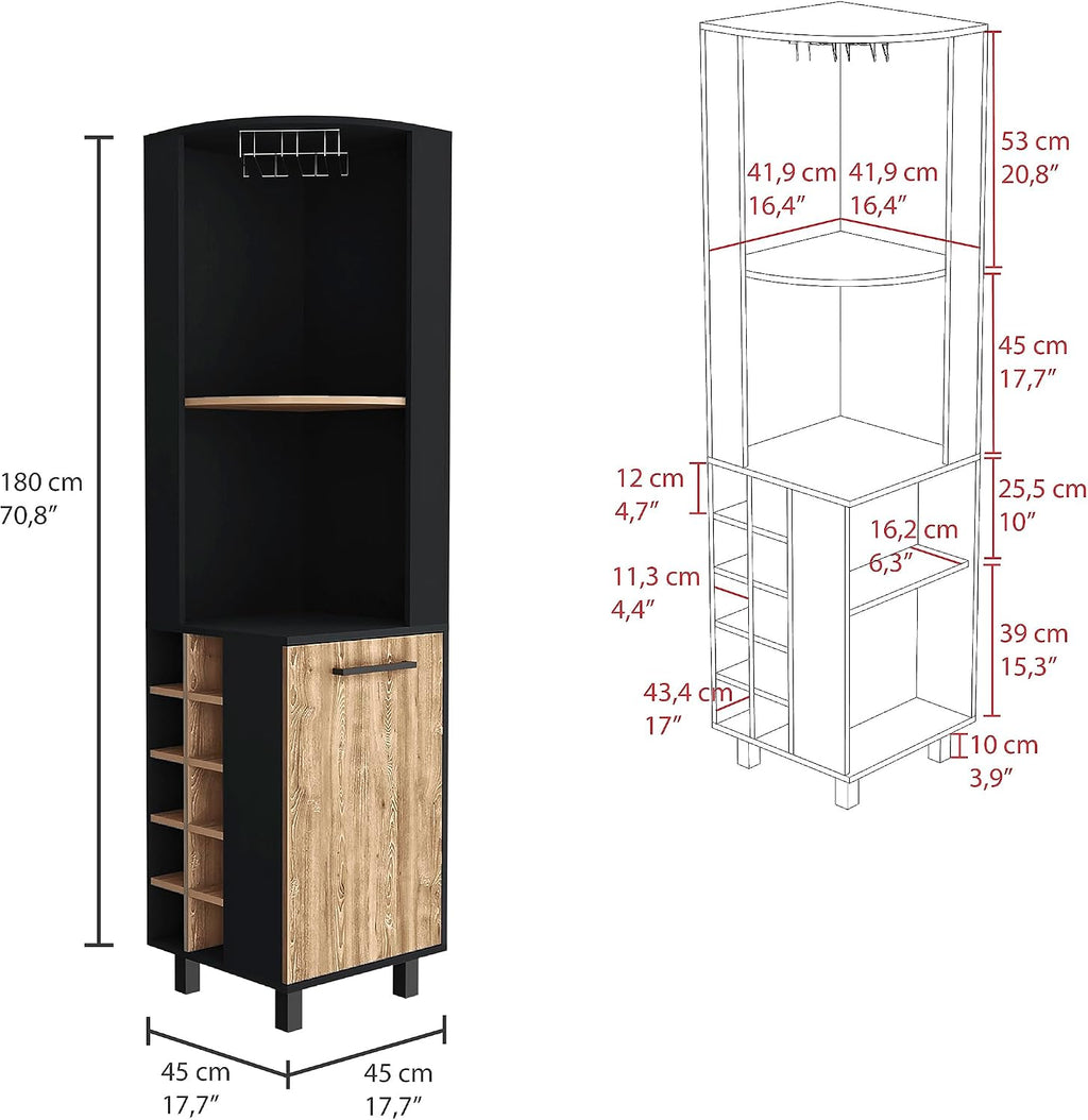 71' Corner Freestanding Storage Cabinet, Kitchen Storage Bakers Rack with 4 Shelves, Utility Food Cupboard with Stemware Rack, Multi