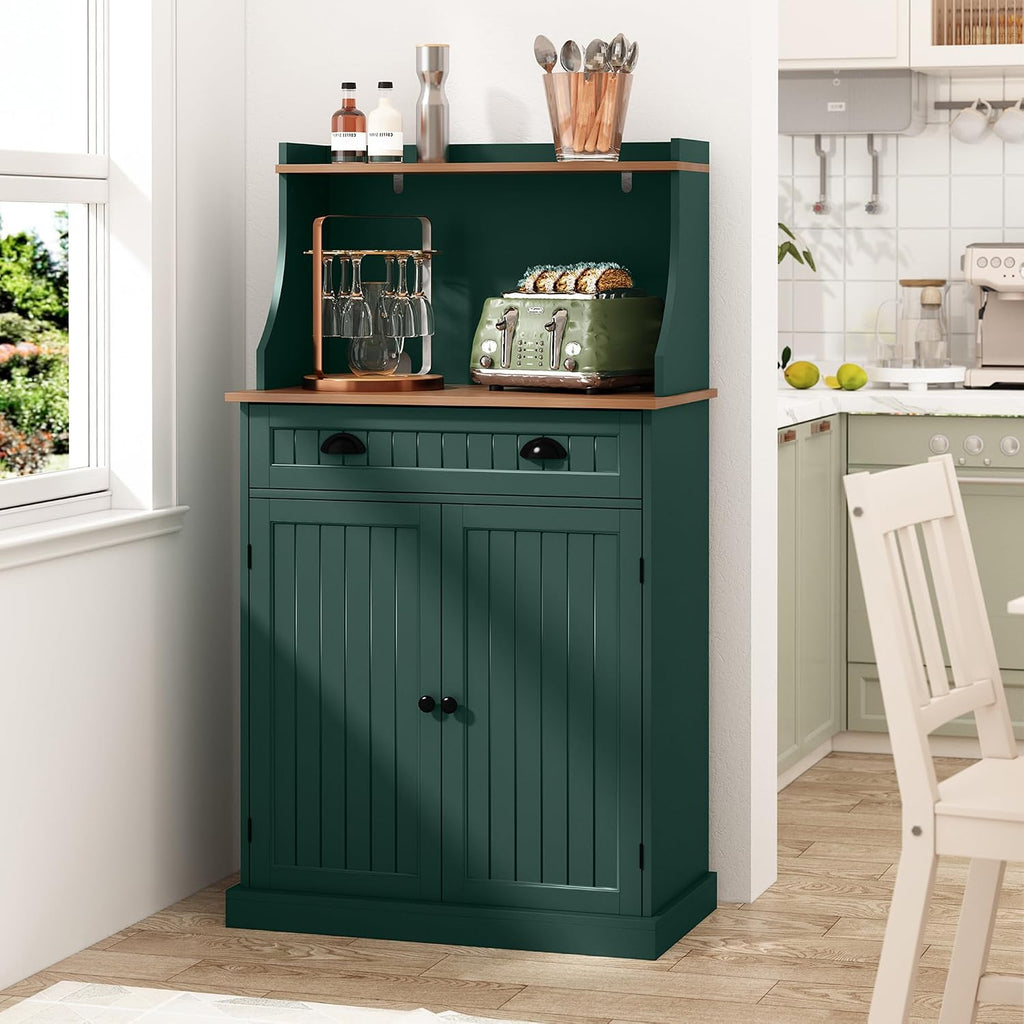 ARTPOWER 54' Kitchen Microwave Cabinet/Stand with Storage and Drawers, Green Pantry Storage Cabinet with Hutch & Adjustable Shelves for Kitchen, Dining Room, Living Room, Hallway