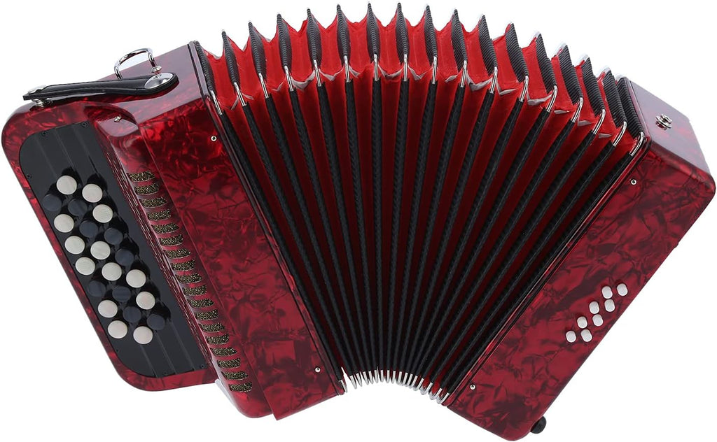 22 Key 8 Bass Button Accordion with Bag, Beginner Adult Professional Accordion, Rich Timbre With Shoulder Strap Comfortable ＆ Sensitive Button (Red)