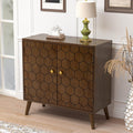 COSIEST 32' Storage Sideboard with Doors, Adjustable Shelf, Decorative Modern Accent Furniture for Living Room, Entryway, Kitchen (Brown, Honeycomb Pattern)