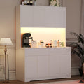 71' Tall 47' Wide Large Kitchen Pantry Storage Cabinet w/ Power Outlet,Led Light, Kitchen Hutch Pantry Cabinet w/ 2 Drawer and 8 Doors,Modern Freestanding Buffet Cabinets for Kitchens,Dining Room