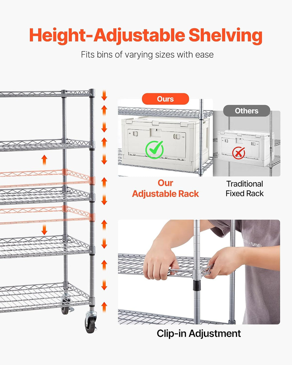 VEVOR 5-Tier Rolling Bin Storage Rack, 12 Organizer Bins, Bin Rack Storage Steel Wire Shelving System with Wheels, Mobile Tool Organizer for Garage, Warehouse, Office, Restaurant, Classroom, Kitchen