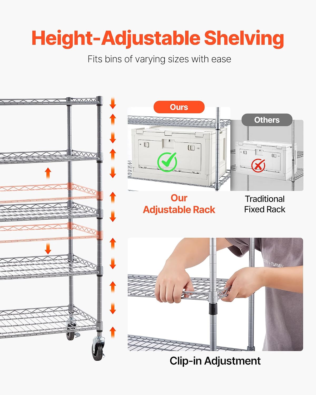 VEVOR 5-Tier Rolling Bin Storage Rack, 12 Organizer Bins, Bin Rack Storage Steel Wire Shelving System with Wheels, Mobile Tool Organizer for Garage, Warehouse, Office, Restaurant, Classroom, Kitchen