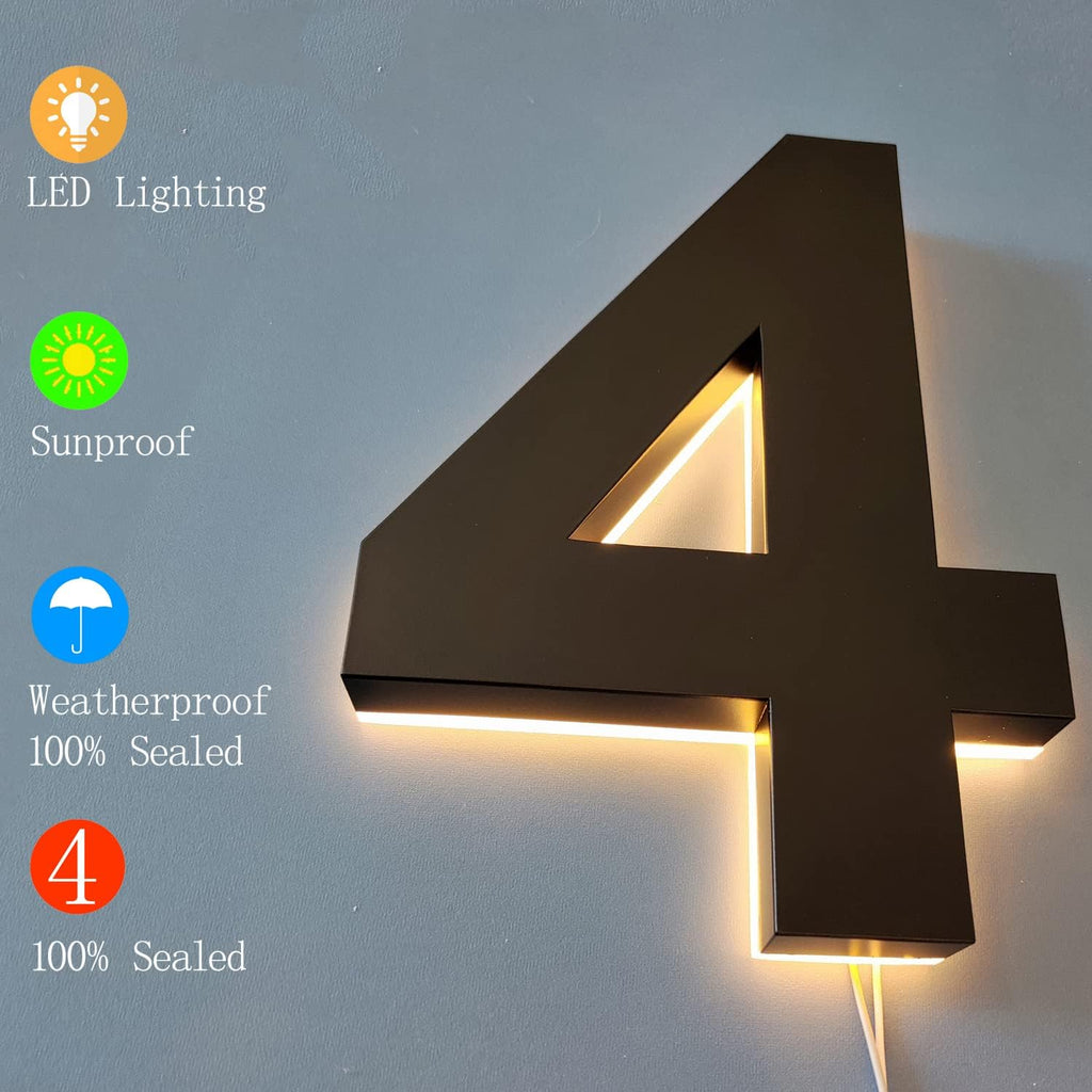 16' Illuminated House Numbers For Outside, Backlit LED Home Address Number, Stainless Steel Hand-Polished For Light Up Address Numbers For House,P