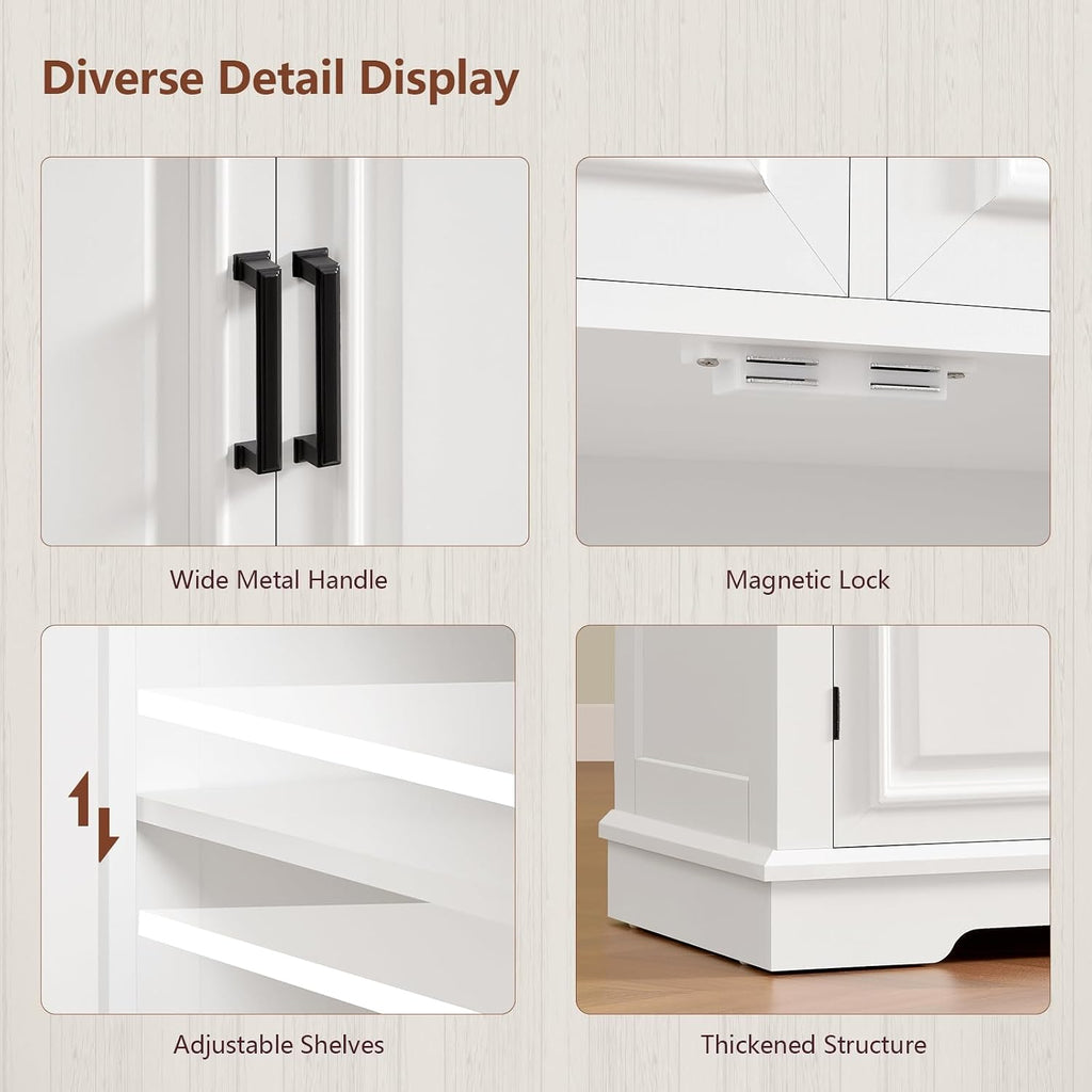 usikey 59' Large Buffet Cabinet with 4 Doors and 3 Drawers, Buffet Sideboard Cabinet with Storage and 2 Adjustable Shelves, Coffee Bar, Wine Bar for Living Room, White