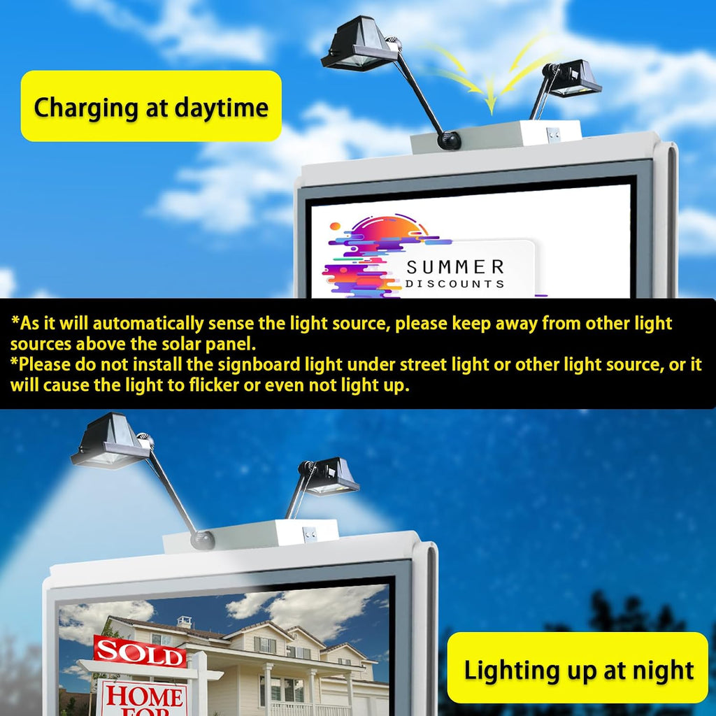 Solar Sign Lights Outdoor, 120 LEDs Solar Sign Light, Waterproof, 12000 mAh Sign Lighting, Billboard Light, Commercial Lights for Real Estate Signs, Business, Advertisement, High Way